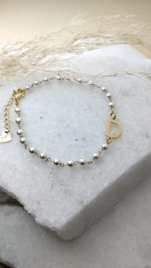 Pulseira Corrente de Pèrolas com Letra